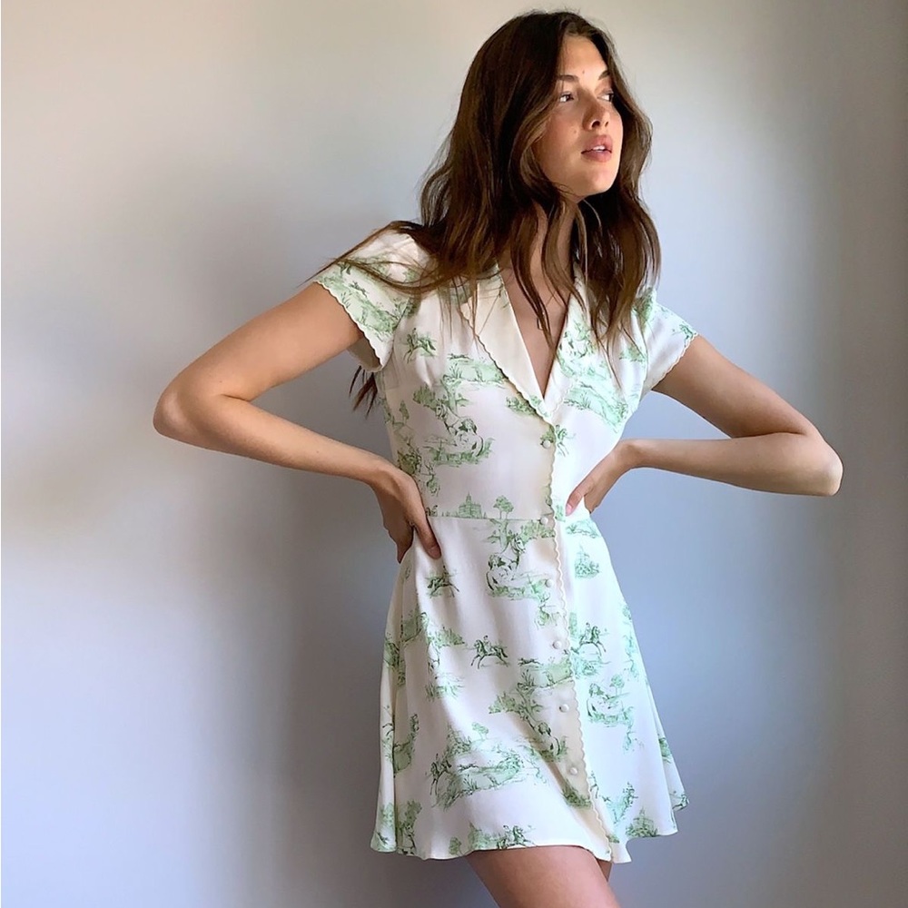 Aritzia Sunday Best Vida dress XS green toile print